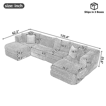 Modular sectional sofa with 2 movable ottomans in gray knitted fabric by HouseOfZazla, 3pc set on Tampa Home & Garden Store