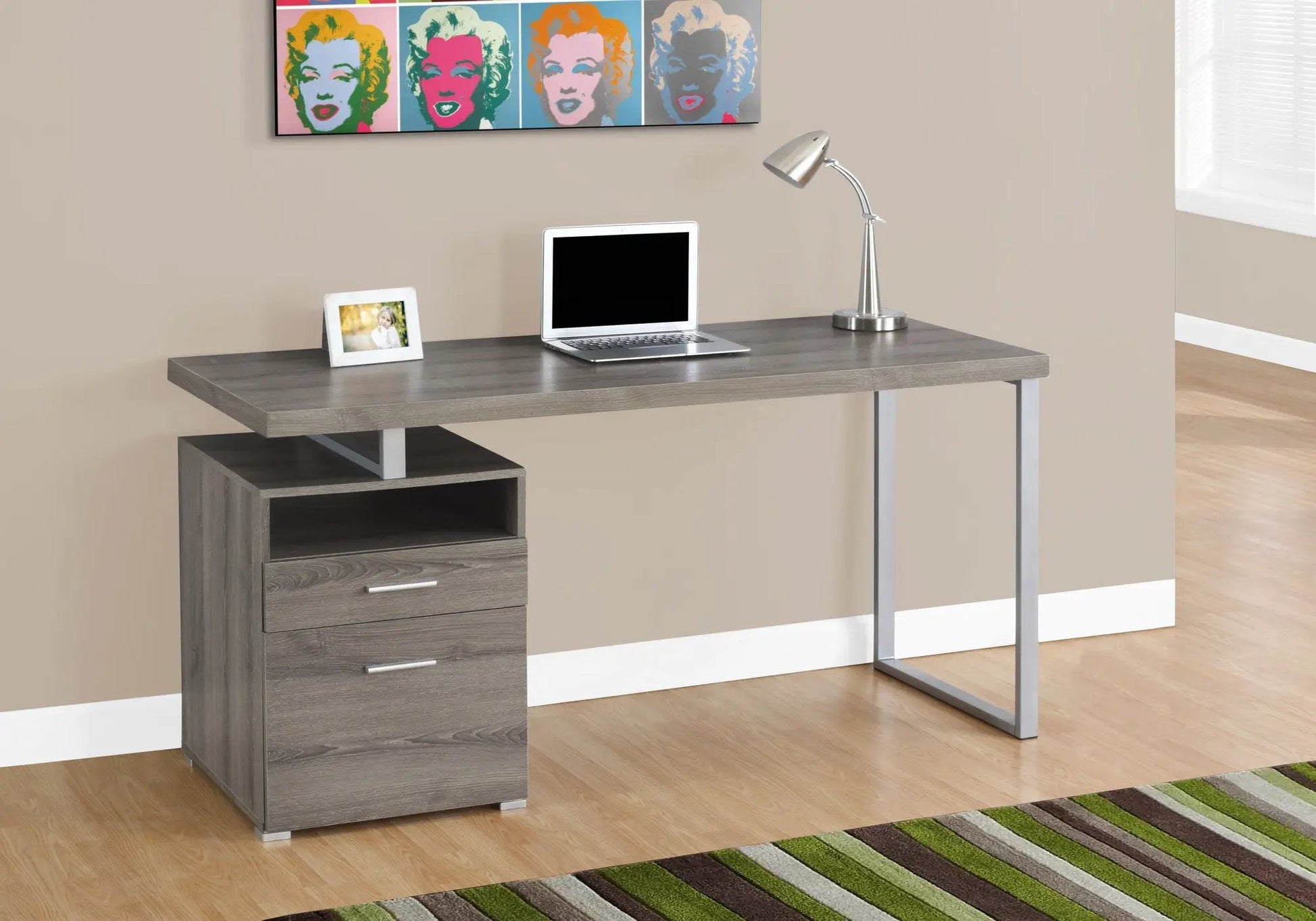 Computer desk for home office with dark wood finish and storage drawers on Tampa Home & Garden Store