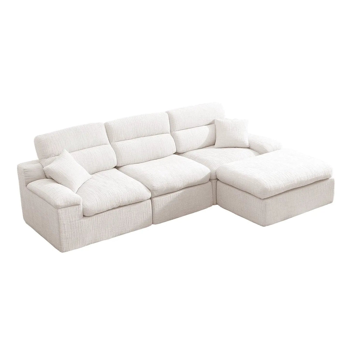 Corner Chaise Sofa With High Backrest in white textured fabric, 2-piece Unique Piece Furniture on Tampa Home & Garden Store