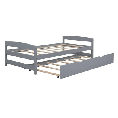 Platform bed with trundle in gray, wood slats, trundle on wheels by Unique Piece Furniture on Tampa Home & Garden Store