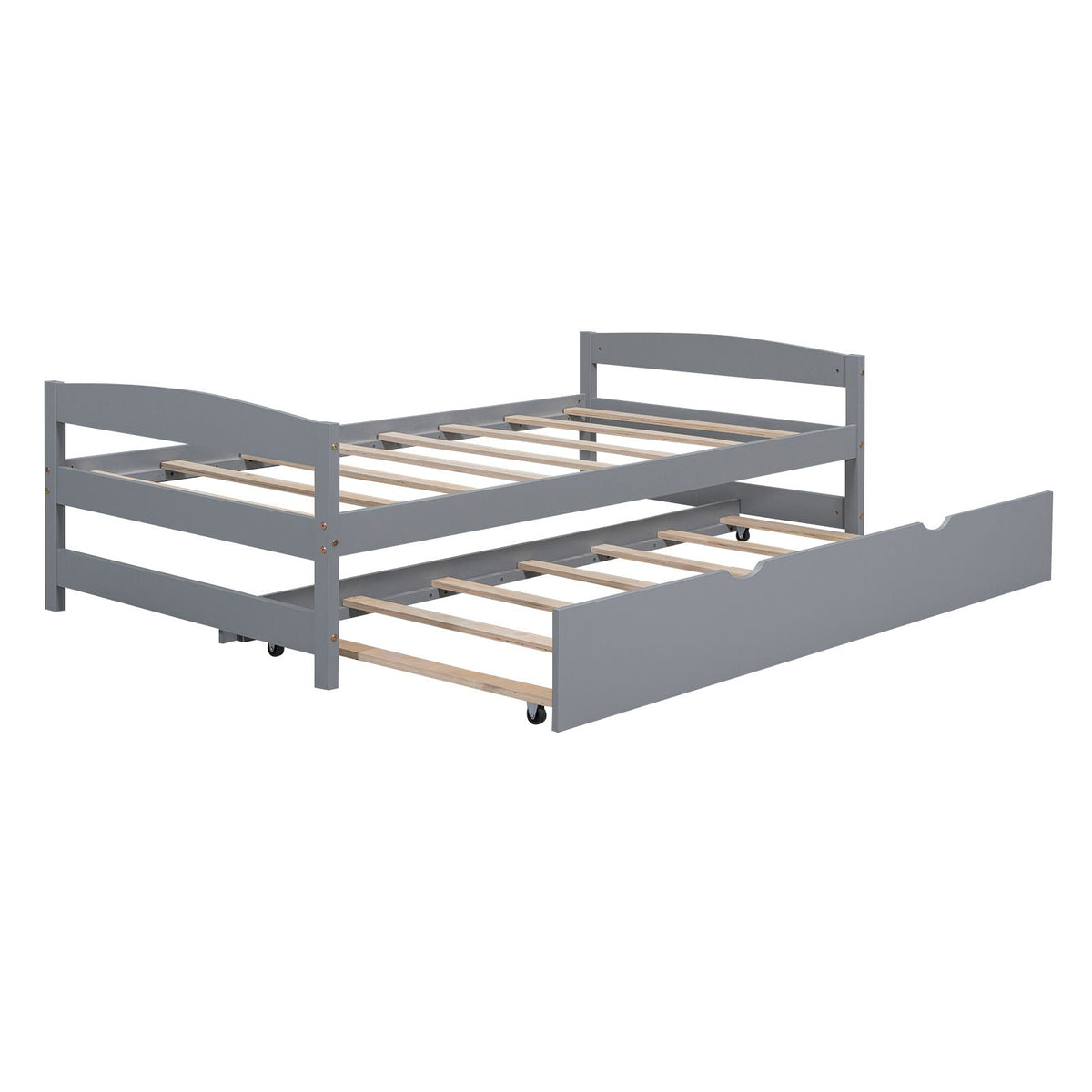 Platform bed with trundle in gray finish, wooden slats visible, no mattress on Tampa Home & Garden Store