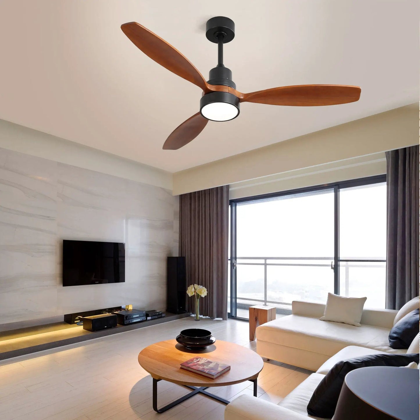 Ceiling fan with reversible DC motor, LED light, wood blades remote Unique Piece Furniture on Tampa Home & Garden Store