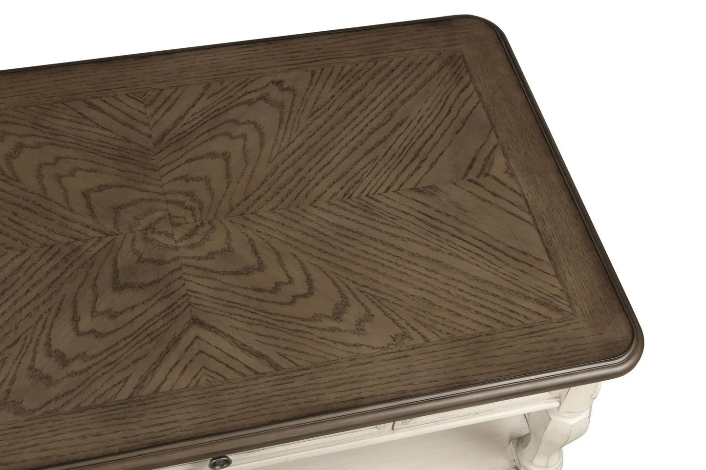 Chairside table with storage in antique white wood grain finish by Unique Piece Furniture on Tampa Home & Garden Store