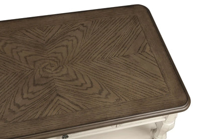 Chairside table with storage in antique white wood grain finish by Unique Piece Furniture on Tampa Home & Garden Store