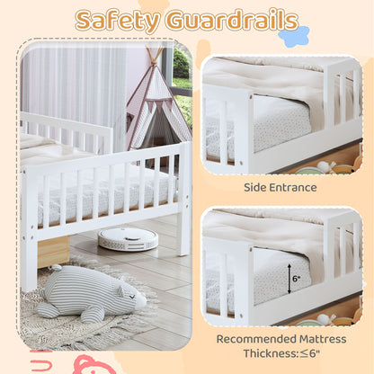 White storage bed with headboard rack, 2 under-bed drawers and 3 guardrails by HouseOfZazla on Tampa Home & Garden Store