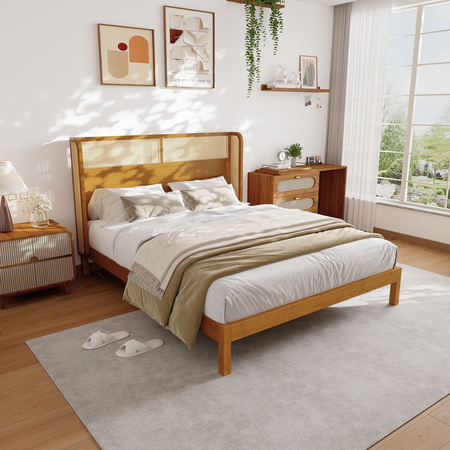 Premium Queen Rubber Wood Bed Frame and Headboard