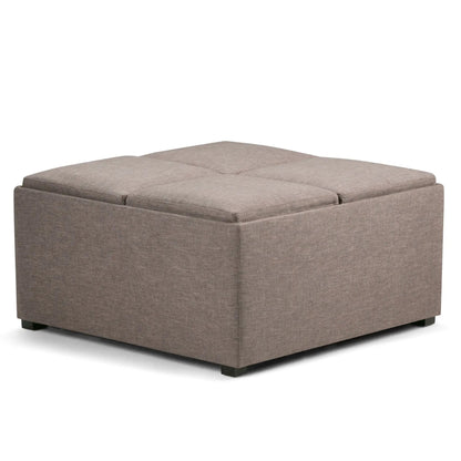 Avalon square storage ottoman in taupe fabric with stitched top by Unique Piece Furniture on Tampa Home & Garden Store