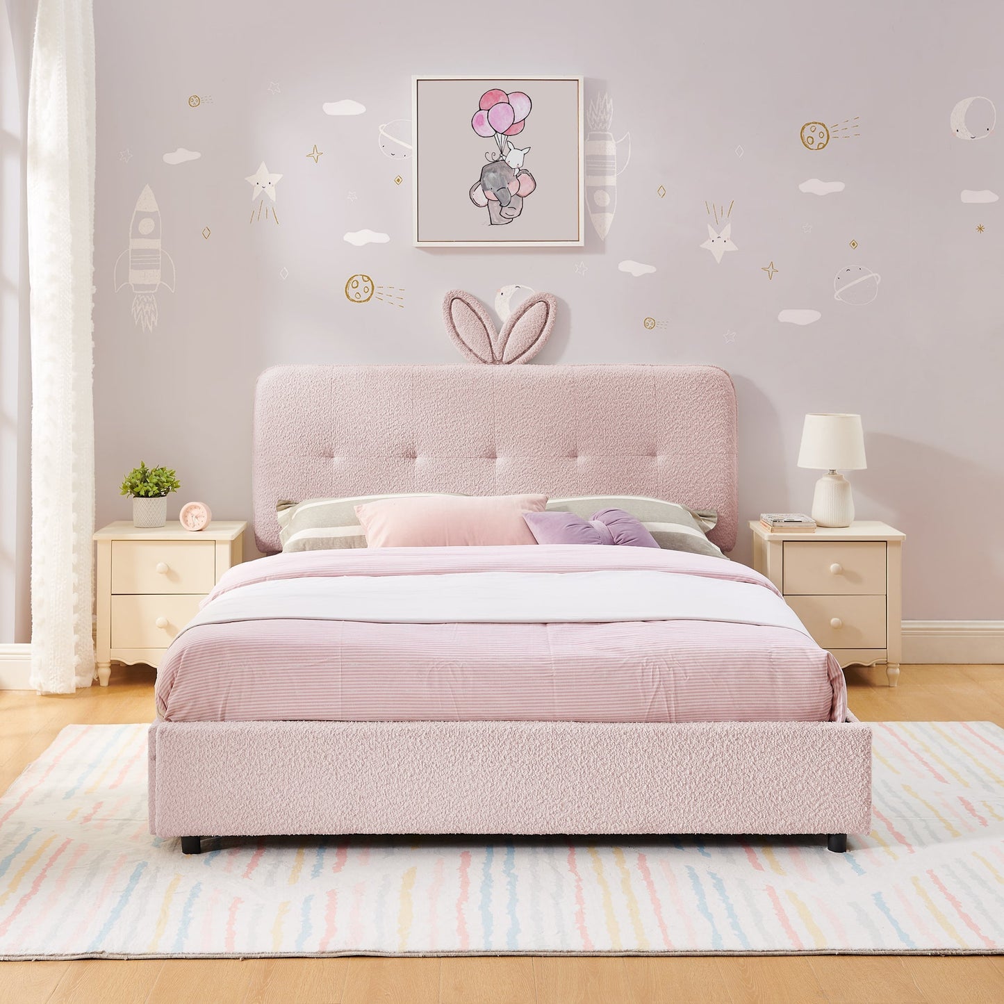 Full size kids upholstered bed with oversized pink bunny-ear headboard, HouseOfZazla on Tampa Home & Garden Store