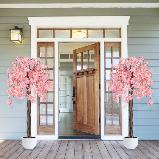 5.5 FT Tall Artificial Cherry Blossom Tree with Pink/White Flowers 2 Pack - Tampa Home & Garden Store