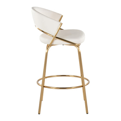 Glam fixed-height counter stool with swivel, white upholstered seat and back, gold metal frame on Tampa Home & Garden Store