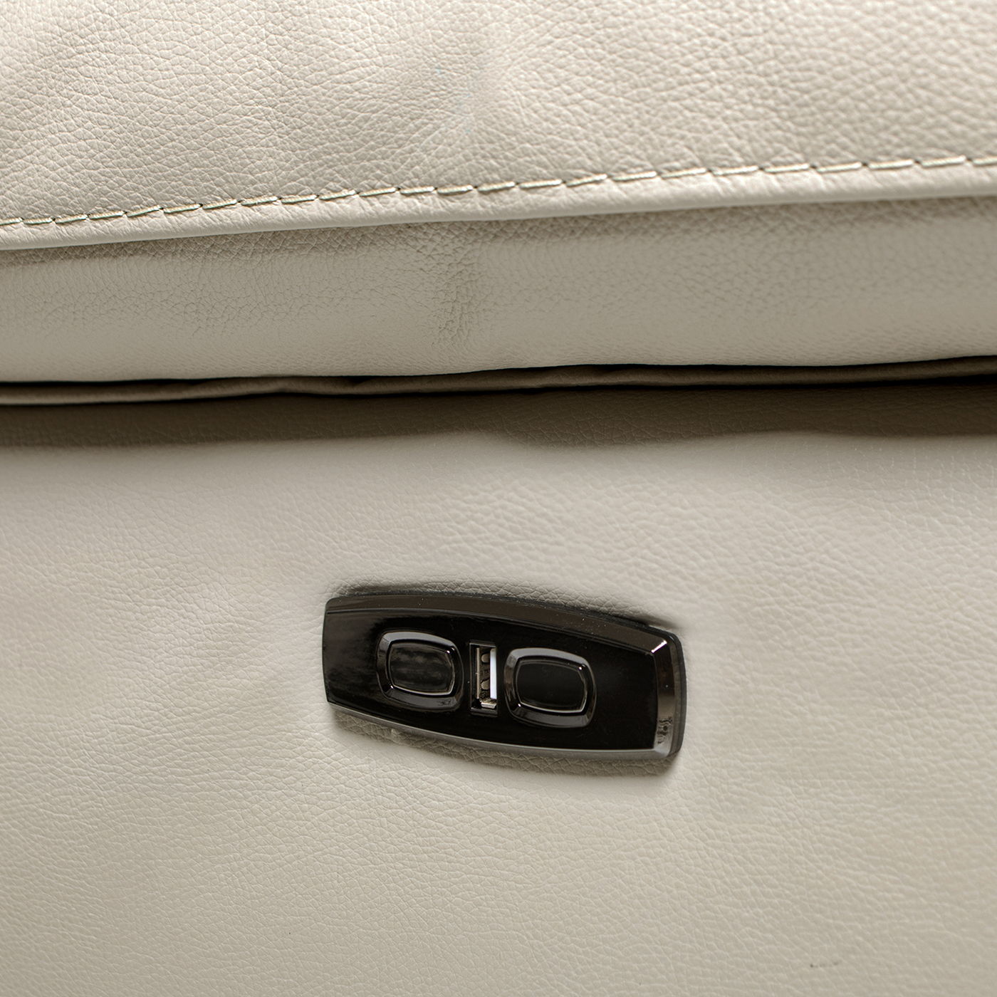 Malibu modern power motion reclining loveseat cream beige leather with dual-button control on Tampa Home & Garden Store