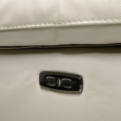 Malibu modern power motion reclining loveseat cream beige leather with dual-button control on Tampa Home & Garden Store