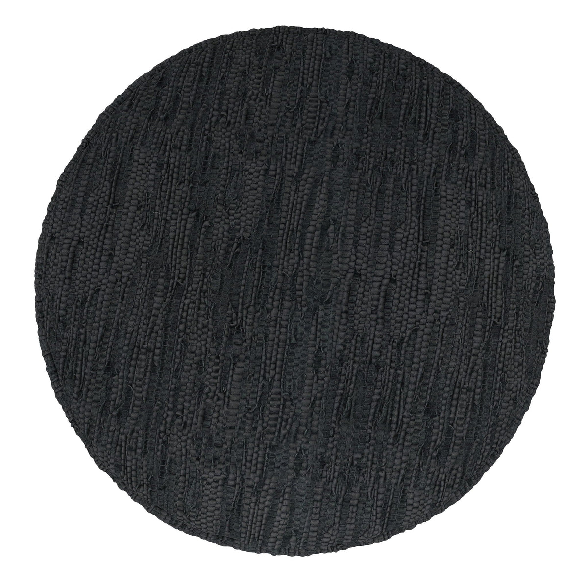 Black leather round pouf with dense bead support, Fredrik by HouseOfZazla, accent pouf on Tampa Home & Garden Store