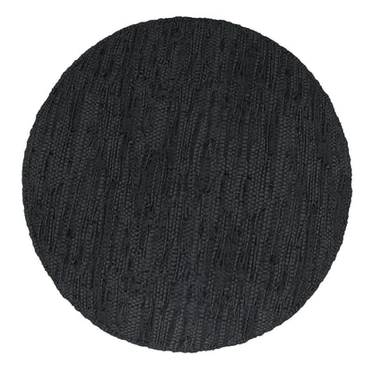 Black leather round pouf with dense bead support, Fredrik by HouseOfZazla, accent pouf on Tampa Home & Garden Store