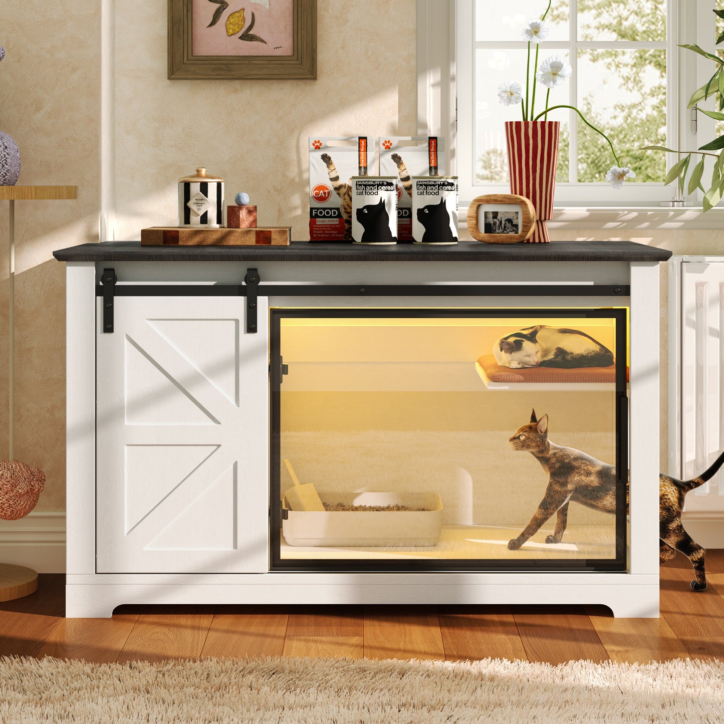 46-inch Farmhouse Cat Litter Box Enclosure with Sliding Barn Door HouseOfZazla on Tampa Home & Garden Store