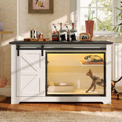 46-inch Farmhouse Cat Litter Box Enclosure with Sliding Barn Door HouseOfZazla on Tampa Home & Garden Store