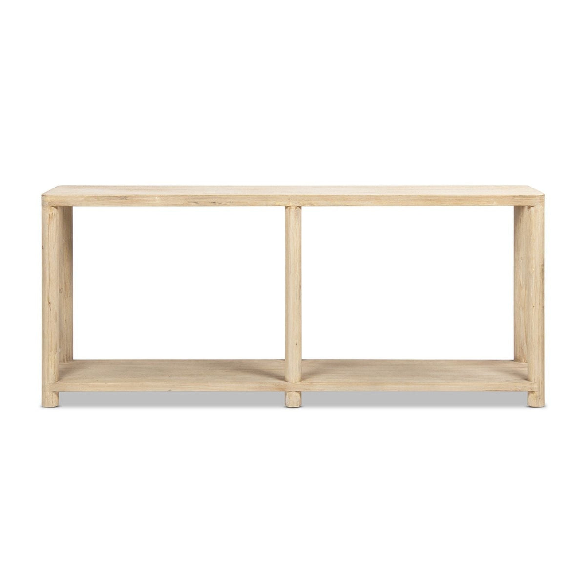 Natural reclaimed wood console table with lower shelf in open frame design on Tampa Home & Garden Store
