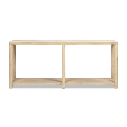 Natural reclaimed wood console table with lower shelf in open frame design on Tampa Home & Garden Store