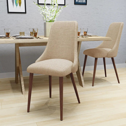 Mid Century Modern Fabric Armless Dining Chair set in beige upholstery with wooden legs on Tampa Home & Garden Store