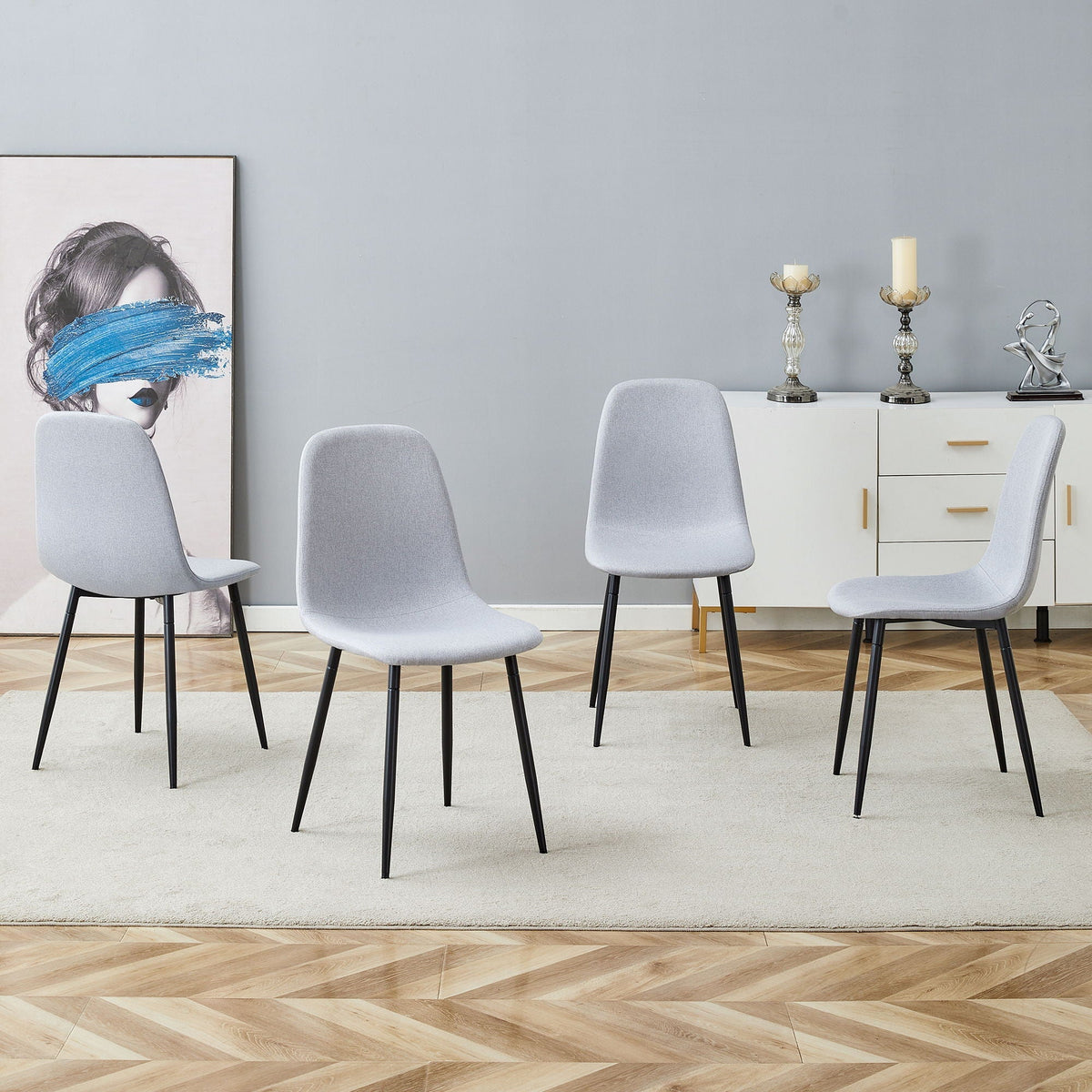 Modern Medieval Style Cushioned Side Chairs with metal legs in light gray fabric by HouseOfZazla on Tampa Home & Garden Store