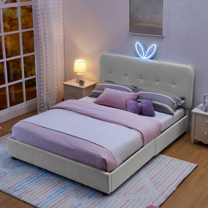 Upholstered Bed with Rabbit Ear and Led Drawers