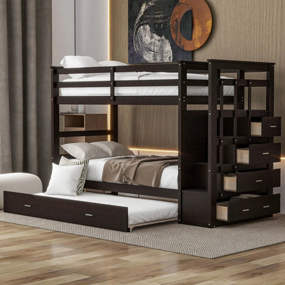 Bunk Bed With Trundle and Staircase Space Saving
