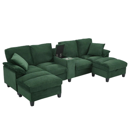 Modern U-Shaped Sectional Sofa with Storage Ottomans in green fabric, 3pc set on Tampa Home & Garden Store