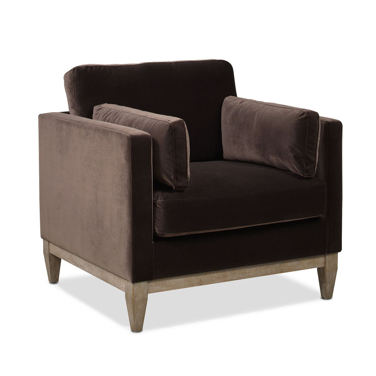 Modern farmhouse arm chair in brown velvet with reversible cushions by HouseOfZazla on Tampa Home & Garden Store