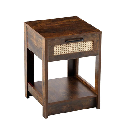 Rattan End Table With Drawer and Nightstand