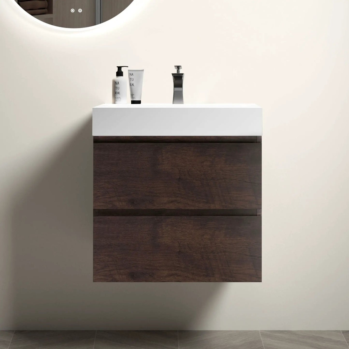 Alice wall-mounted bathroom vanity with sink, white finish, large storage and chrome faucet on Tampa Home & Garden Store