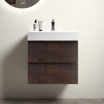 Alice wall-mounted vanity with integrated white sink and two white containers on Tampa Home & Garden Store