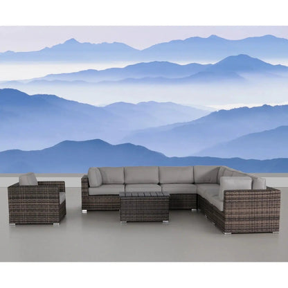 Stylish Entertainment Sectional Set 3 Piece Outdoor Wicker with gray cushions and coffee table on Tampa Home & Garden Store