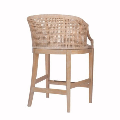 Casual Rattan Counter Stool With Solid Wood Legs