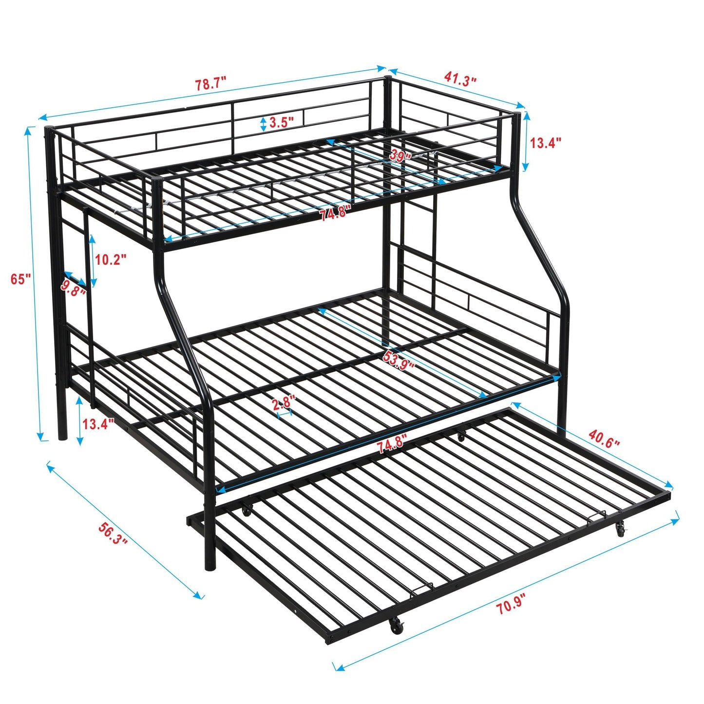 Twin over full modern metal bunk bed with trundle in black by HouseOfZazla on Tampa Home & Garden Store