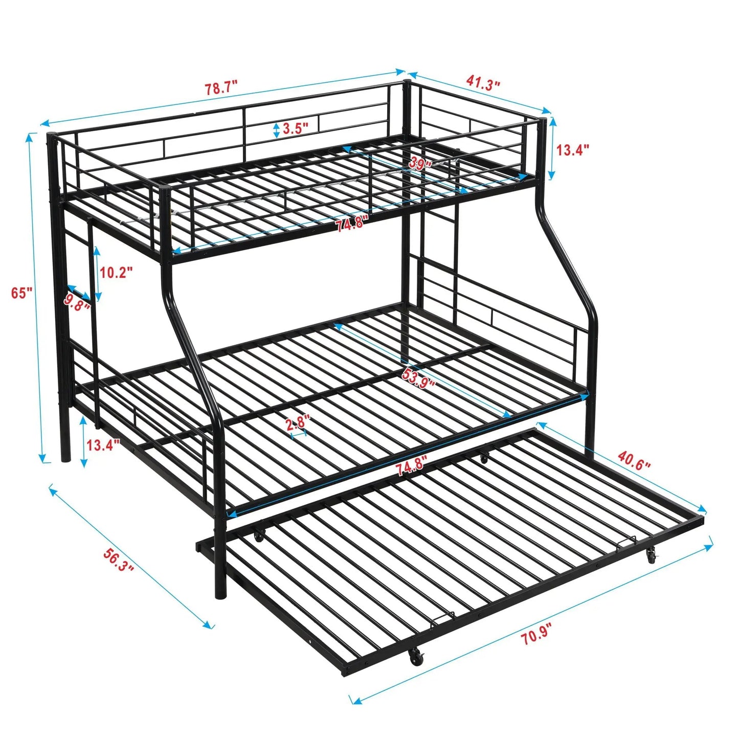 Modern Metal Bunk Bed by Unique Piece Furniture, black steel, twin-over-twin with guard rails on Tampa Home & Garden Store