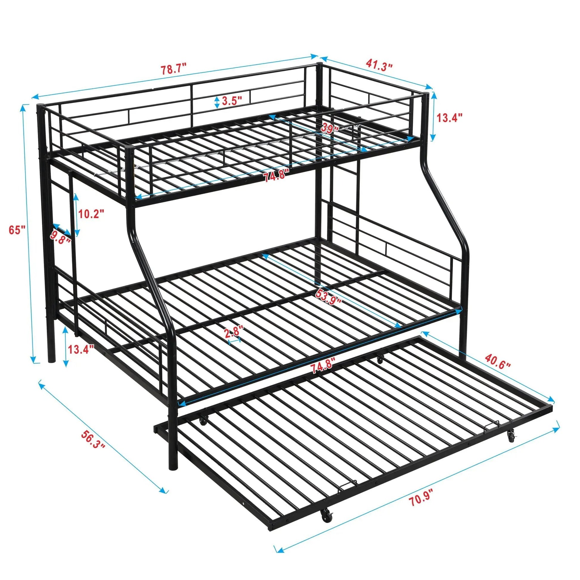 Modern Metal Bunk Bed by Unique Piece Furniture, black steel, twin-over-twin with guard rails on Tampa Home & Garden Store