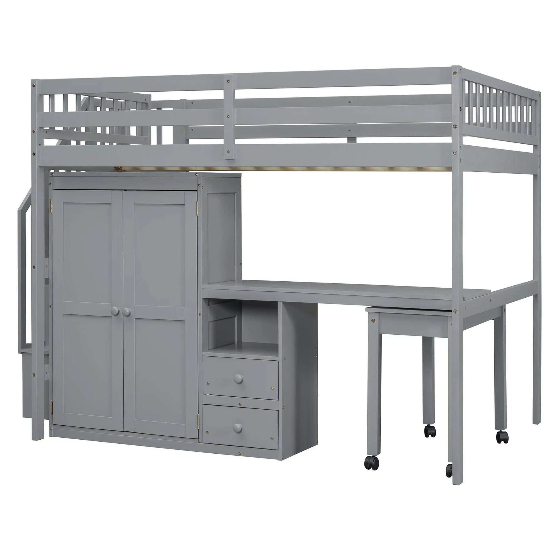 Loft Bed With Stairs with wardrobe, desk and drawers in grey by Unique Piece Furniture on Tampa Home & Garden Store