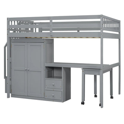 Loft Bed With Stairs with wardrobe, desk and drawers in grey by Unique Piece Furniture on Tampa Home & Garden Store