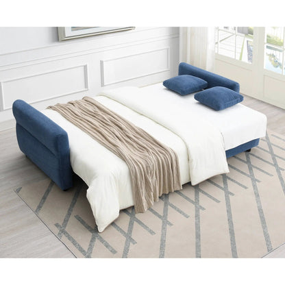 Haran pull-out sleeper sofa with storage in navy blue fabric in a bedroom on Tampa Home & Garden Store
