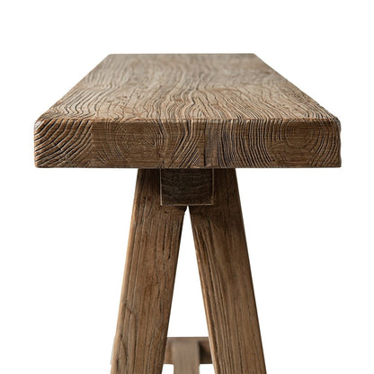 Trestle coffee table solid reclaimed elm with dark brown finish and sturdy trestle base on Tampa Home & Garden Store