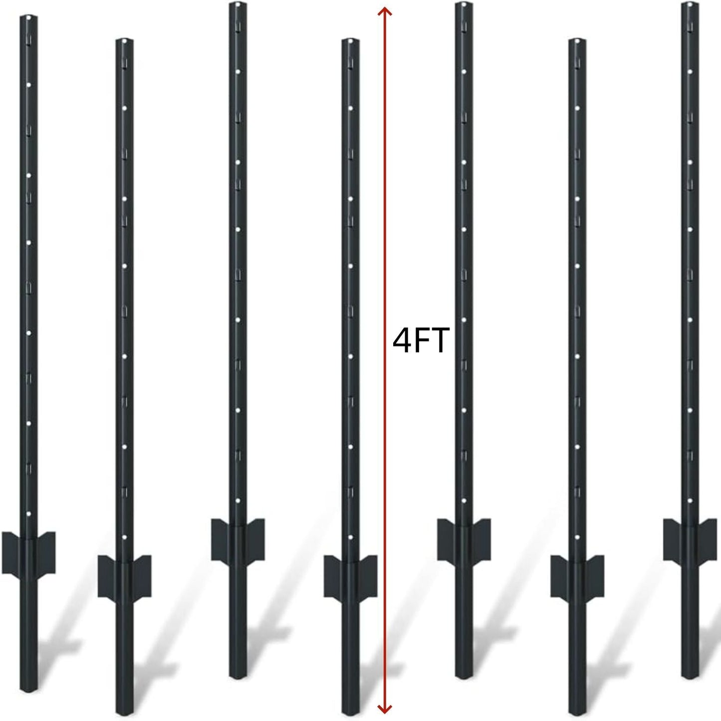 4 ft U-shaped metal fence posts set for wire mesh fencing, black posts with holes on Tampa Home & Garden Store