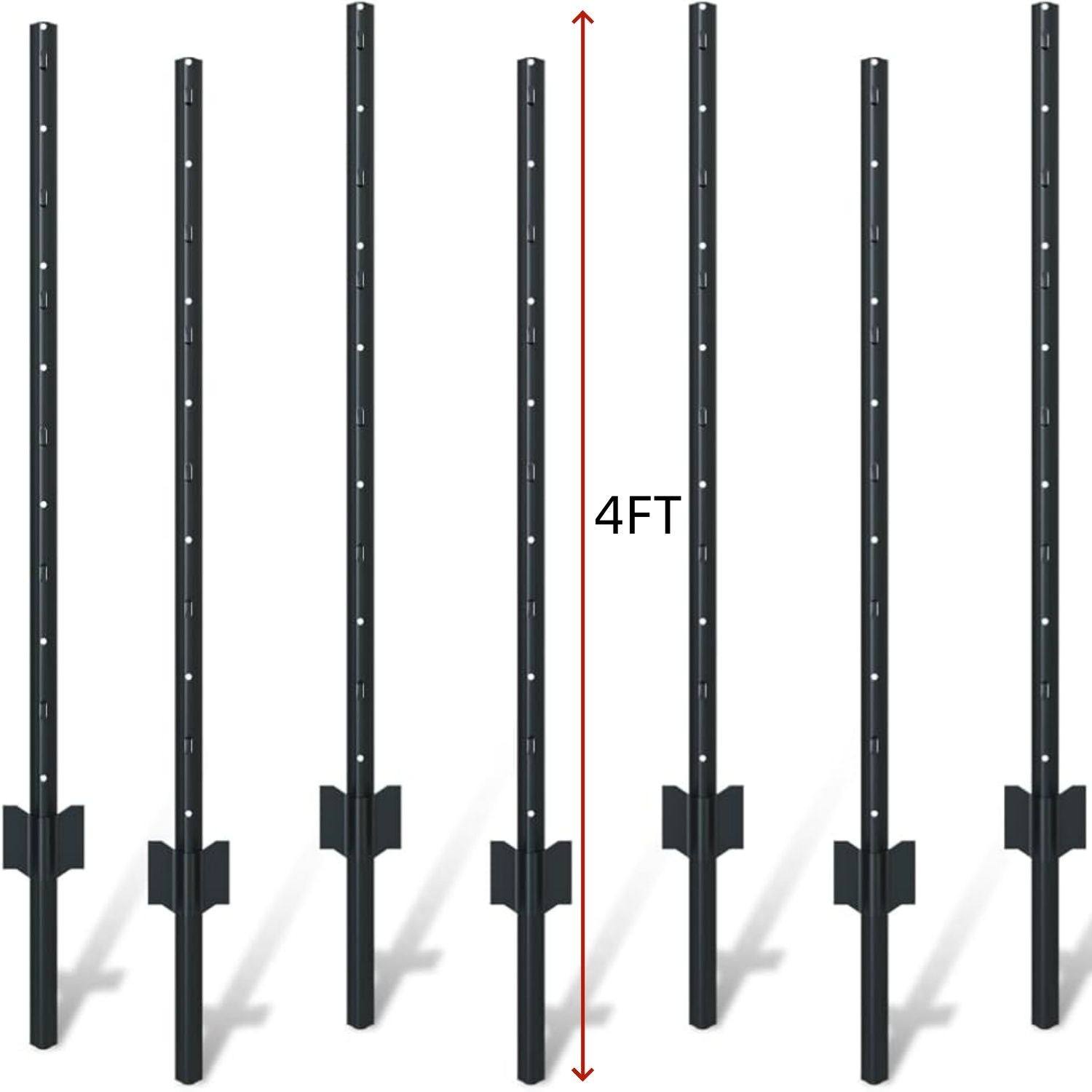 4 ft U-shaped metal fence posts set for wire mesh fencing, black posts with holes on Tampa Home & Garden Store