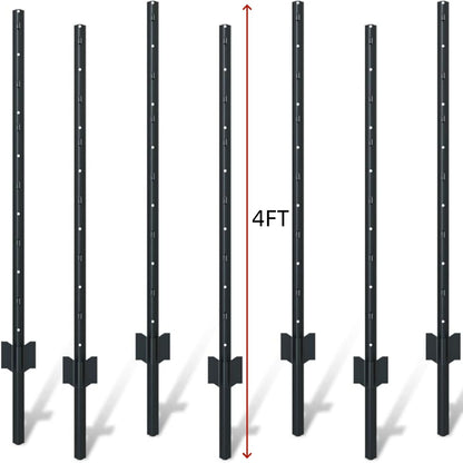4 ft U-shaped metal fence posts set for wire mesh fencing, black posts with holes on Tampa Home & Garden Store