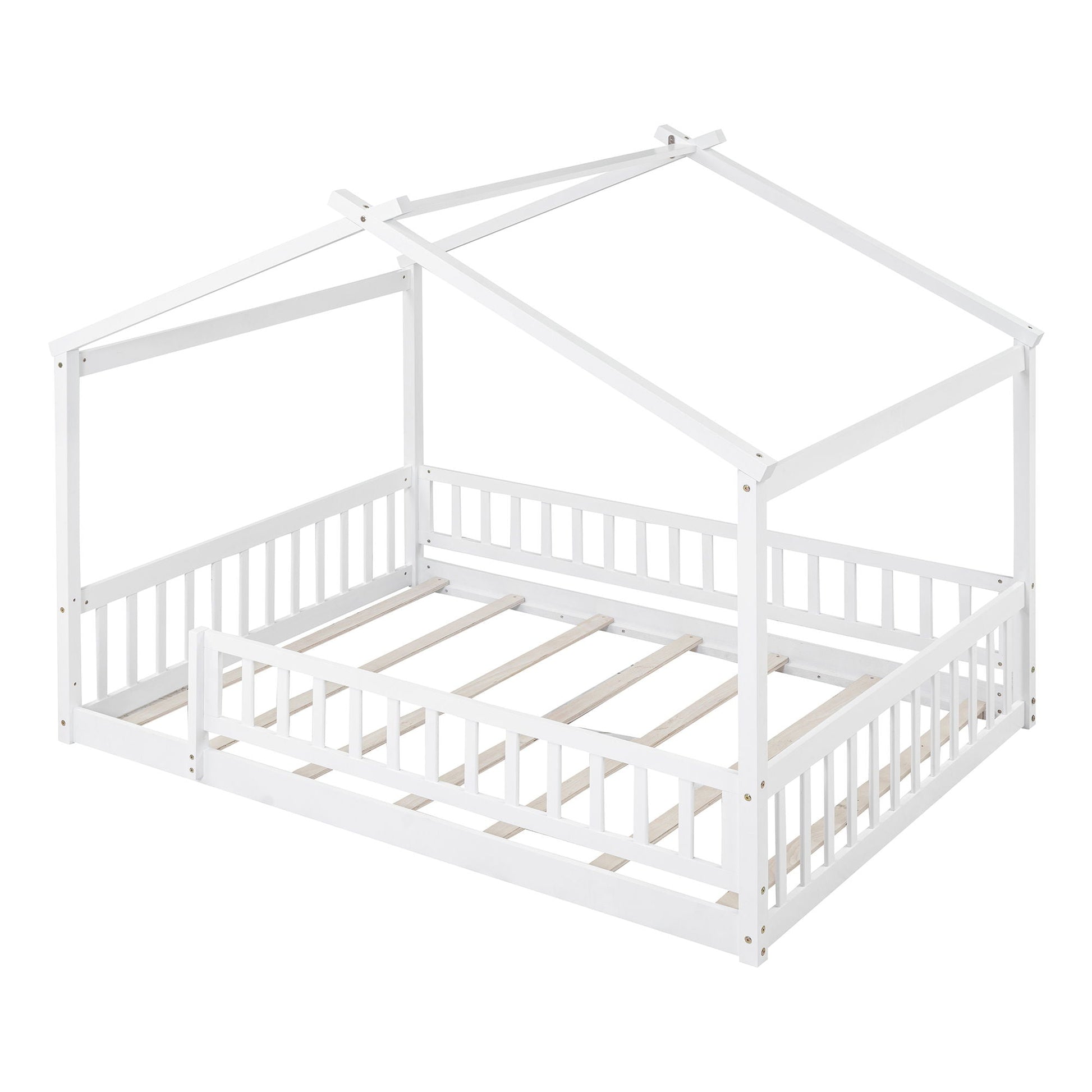 Bed House Bed Frame With Fence canopy bed in white with slatted base on Tampa Home & Garden Store
