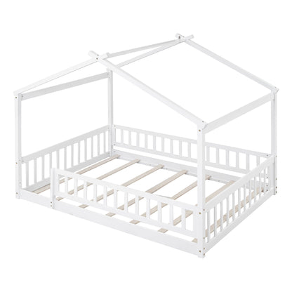 Bed House Bed Frame With Fence canopy bed in white with slatted base on Tampa Home & Garden Store