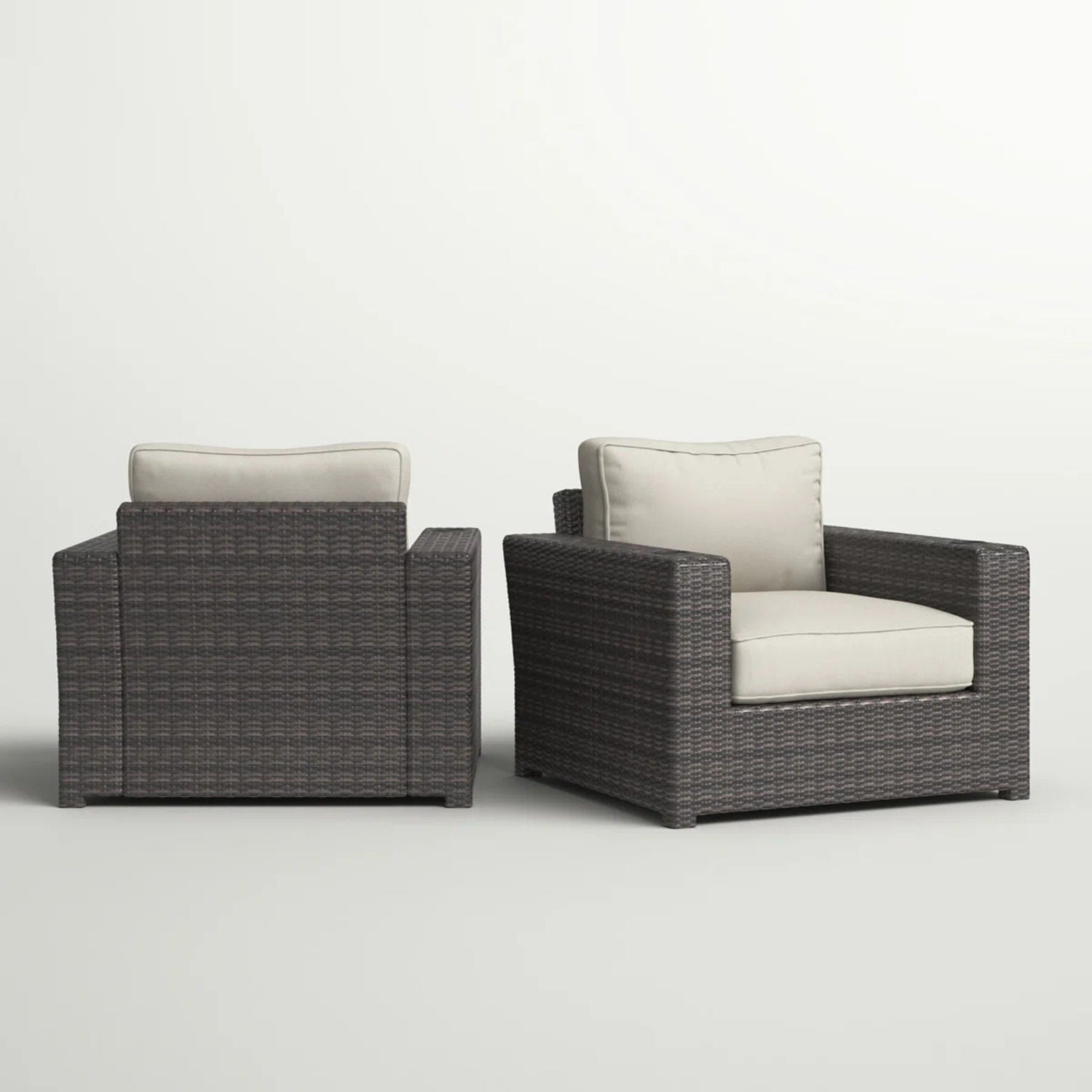 Outdoor Armchairs With Cushions Set of 2 by HouseOfZazla in espresso wicker with gray cushions on Tampa Home & Garden Store