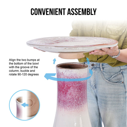 Birdbath for patio and garden white pink ceramic pedestal bowl being assembled HouseOfZazla on Tampa Home & Garden Store