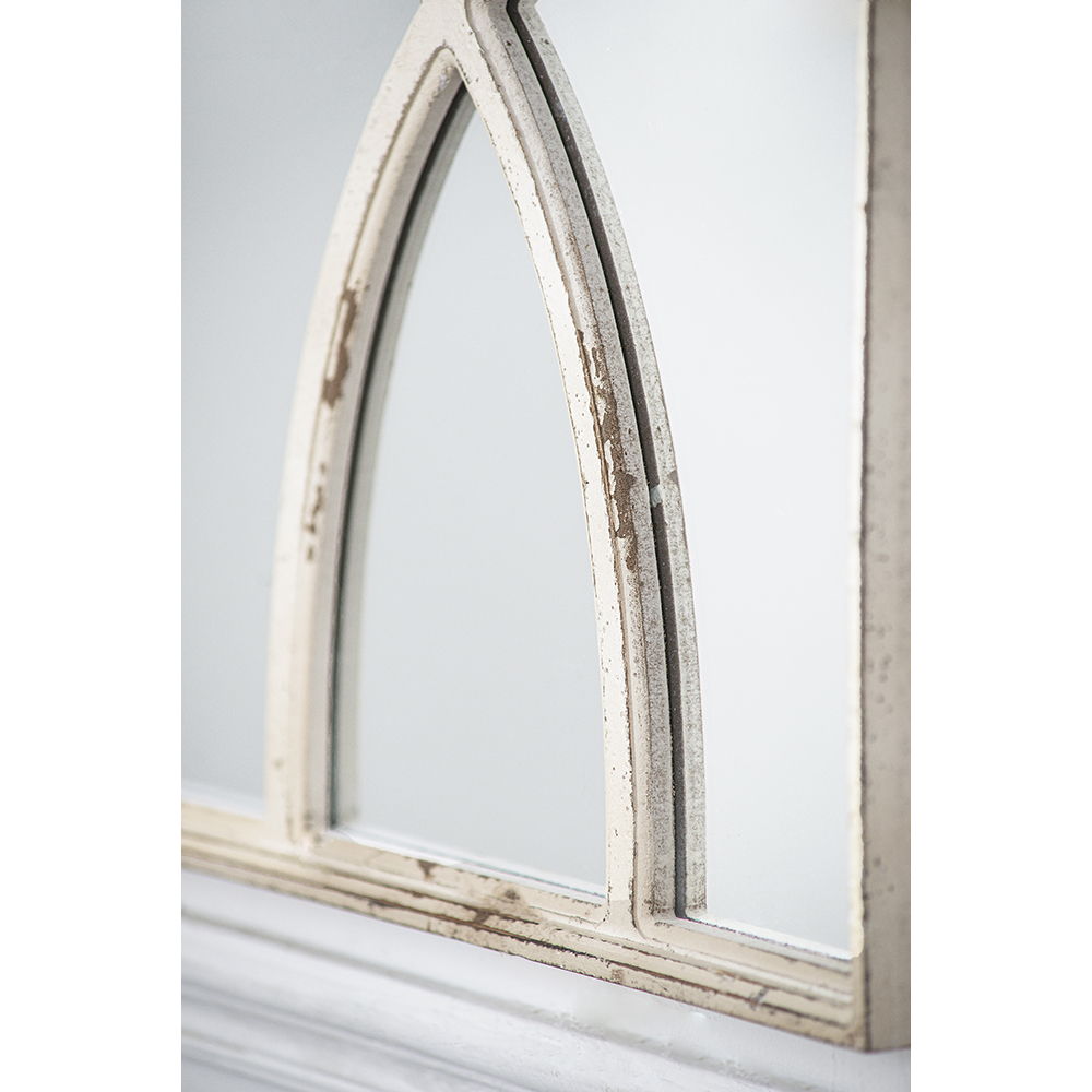 Rectangular wooden wall mirror with antique distressed white frame, arched inset panels, set of 2 on Tampa Home & Garden Store