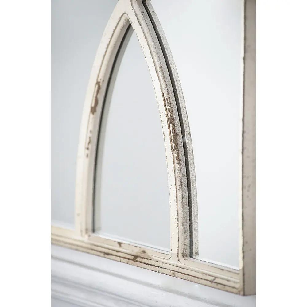Rectangular wooden wall mirror with antique distressed white frame, arched inset panels, set of 2 on Tampa Home & Garden Store