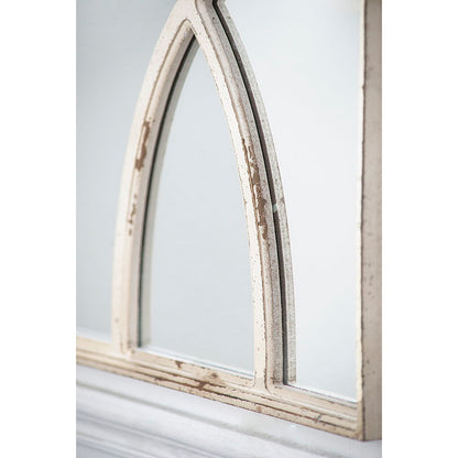 Rectangular wooden wall mirror with antique distressed white frame, arched inset panels, set of 2 on Tampa Home & Garden Store